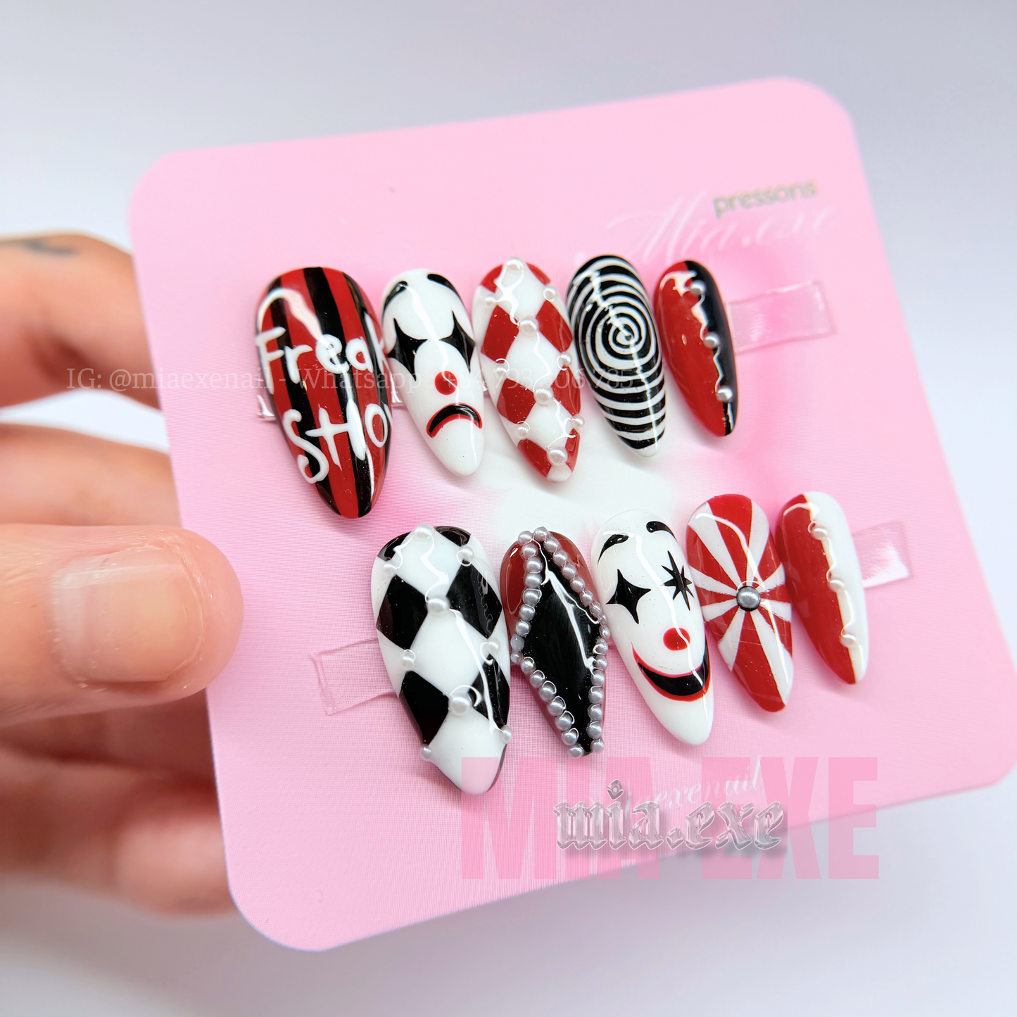 Handmade Halloween Freak Show Clown Press-on Nails