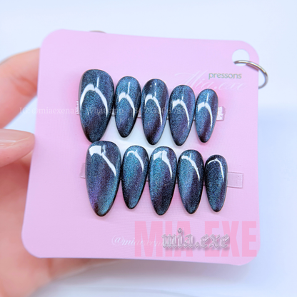 Press on Nails | Multi-Color Galaxy Cat Eye, Daily Nail Style, Stiletto Shape, Medium Length Luxury Handmade Fake Nails