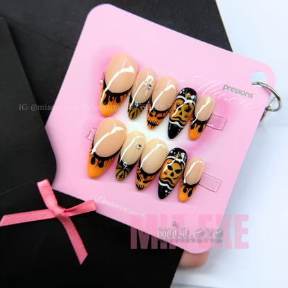 Press on Nails | Spooky Halloween Ghostface & Spiderweb Art, Stiletto Shape, Medium Length Luxury Handmade Fake Nails