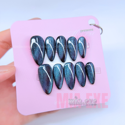 Press on Nails | Multi-Color Galaxy Cat Eye, Daily Nail Style, Stiletto Shape, Medium Length Luxury Handmade Fake Nails