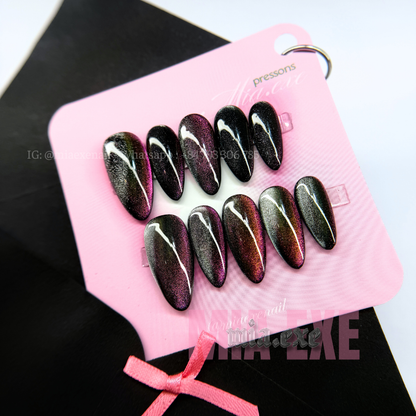 Press on Nails | Multi-Color Gradient Cat Eye with Shimmering Magnetic Glow, Daily Nail Style, Almond Shape, Medium Length Luxury Handmade Fake Nails