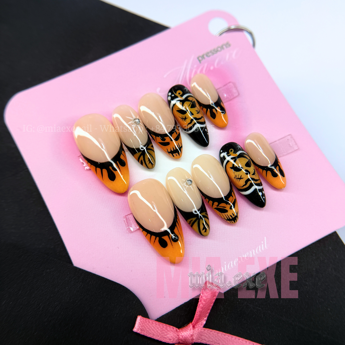 Press on Nails | Spooky Halloween Ghostface & Spiderweb Art, Stiletto Shape, Medium Length Luxury Handmade Fake Nails