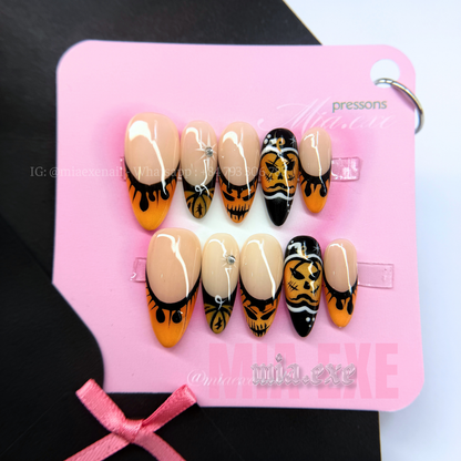 Press on Nails | Spooky Halloween Ghostface & Spiderweb Art, Stiletto Shape, Medium Length Luxury Handmade Fake Nails