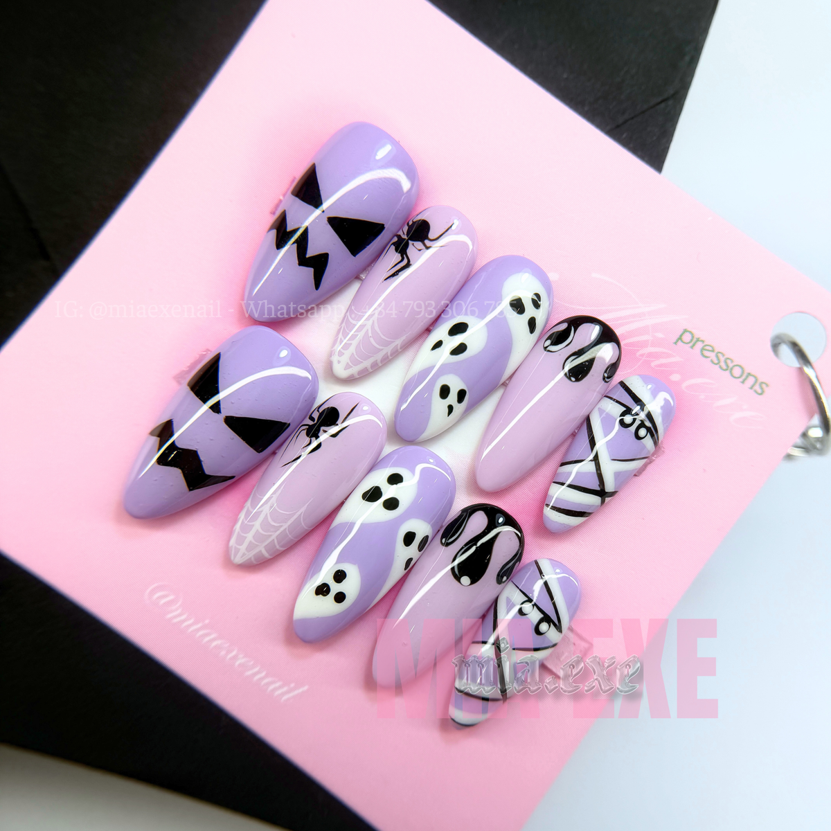 Press on Nails | Spooky Purple Halloween Art, Medium Almond Shape, Luxury Handmade Fake Nails