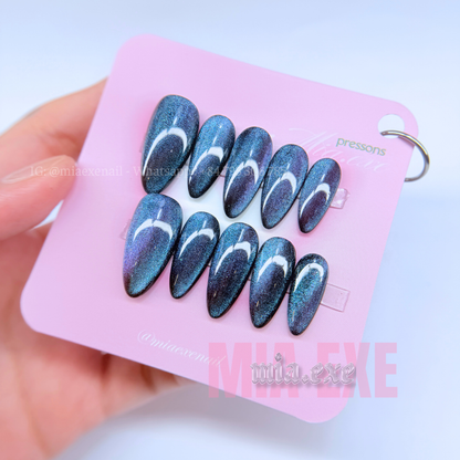Press on Nails | Multi-Color Galaxy Cat Eye, Daily Nail Style, Stiletto Shape, Medium Length Luxury Handmade Fake Nails