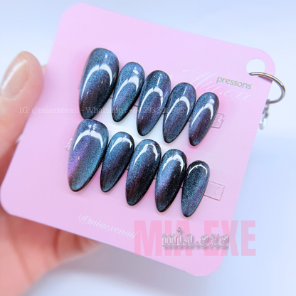 Press on Nails | Multi-Color Galaxy Cat Eye, Daily Nail Style, Stiletto Shape, Medium Length Luxury Handmade Fake Nails