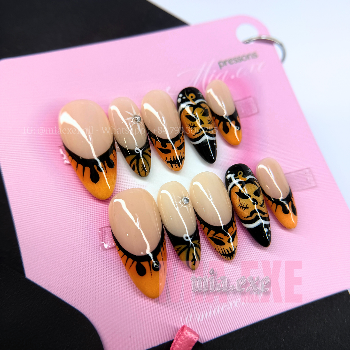 Press on Nails | Spooky Halloween Ghostface & Spiderweb Art, Stiletto Shape, Medium Length Luxury Handmade Fake Nails
