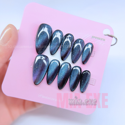 Press on Nails | Multi-Color Galaxy Cat Eye, Daily Nail Style, Stiletto Shape, Medium Length Luxury Handmade Fake Nails