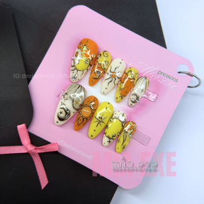 Press on Nails | Celestial Cat Eye with 3D Gold Chrome Baroque Art, Stiletto Shape, Medium Length Luxury Handmade Fake Nails