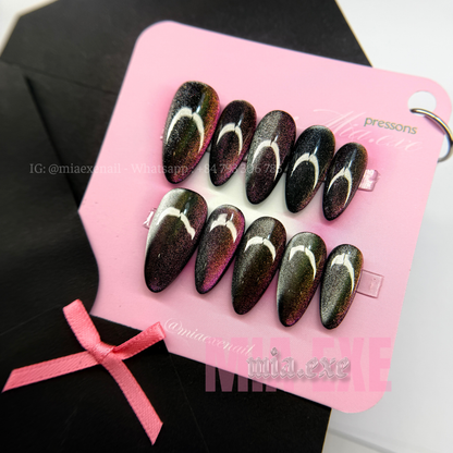 Press on Nails | Multi-Color Gradient Cat Eye with Shimmering Magnetic Glow, Daily Nail Style, Almond Shape, Medium Length Luxury Handmade Fake Nails