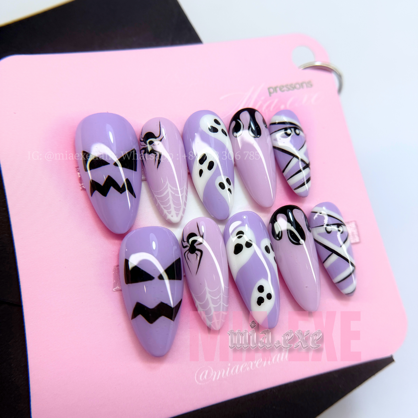 Press on Nails | Spooky Purple Halloween Art, Medium Almond Shape, Luxury Handmade Fake Nails