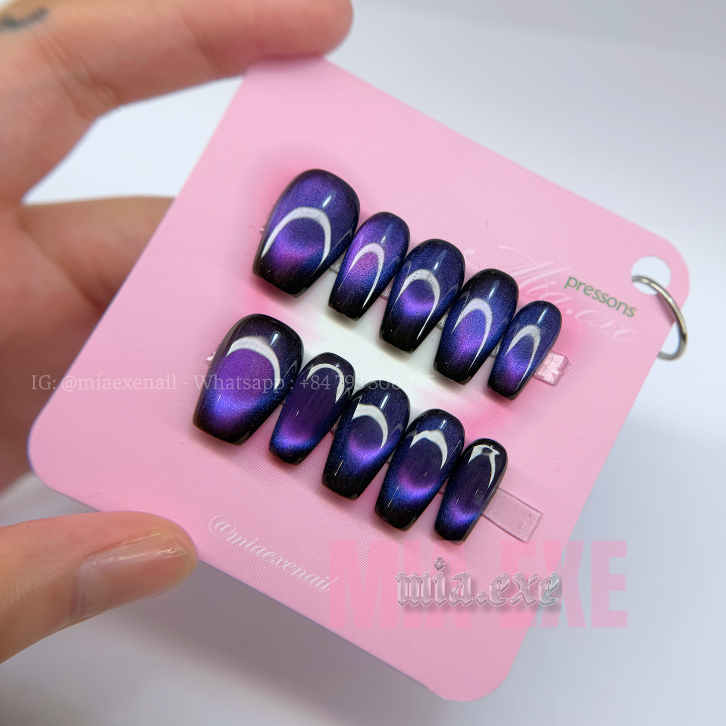 Press on Nails | Midnight Purple Cat Eye, Daily Nail Style, Coffin Shape, Medium Length Luxury Handmade Fake Nails