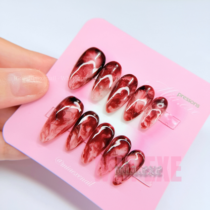 Handmade Halloween Bloody Marble Red & White Press-on Nails
