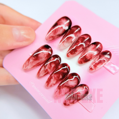 Handmade Halloween Bloody Marble Red & White Press-on Nails