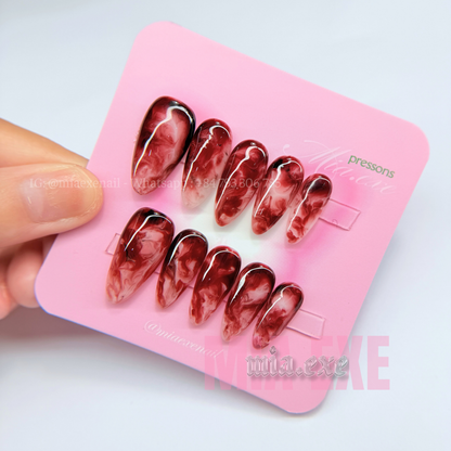 Handmade Halloween Bloody Marble Red & White Press-on Nails