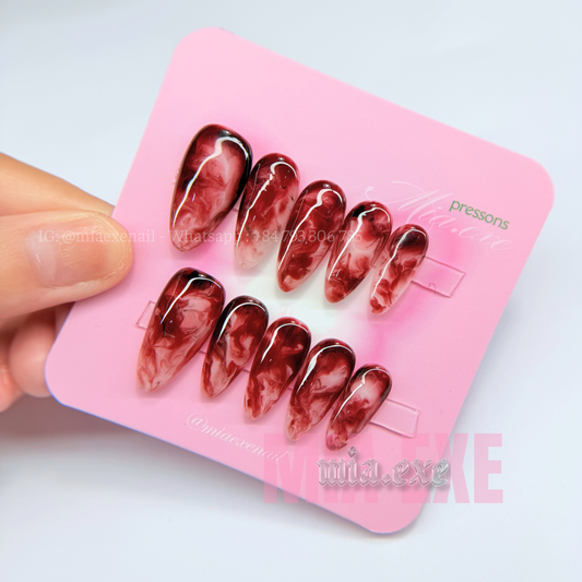 Handmade Halloween Bloody Marble Red & White Press-on Nails
