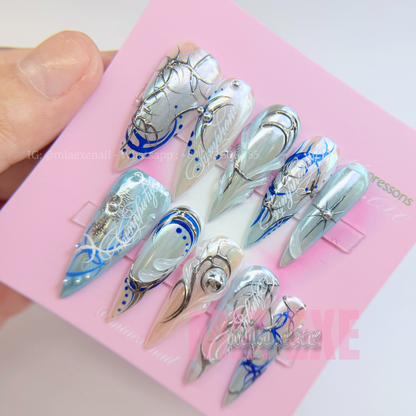 Handmade Futuristic Y2K Aurora Blue Press-on Nails