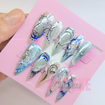 Handmade Futuristic Y2K Aurora Blue Press-on Nails