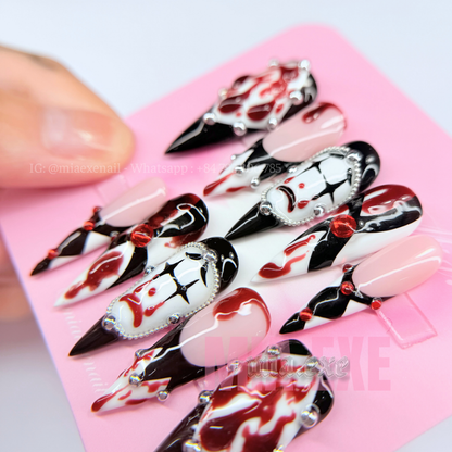 Handmade Halloween IT Clown Bloody Press-on Nails