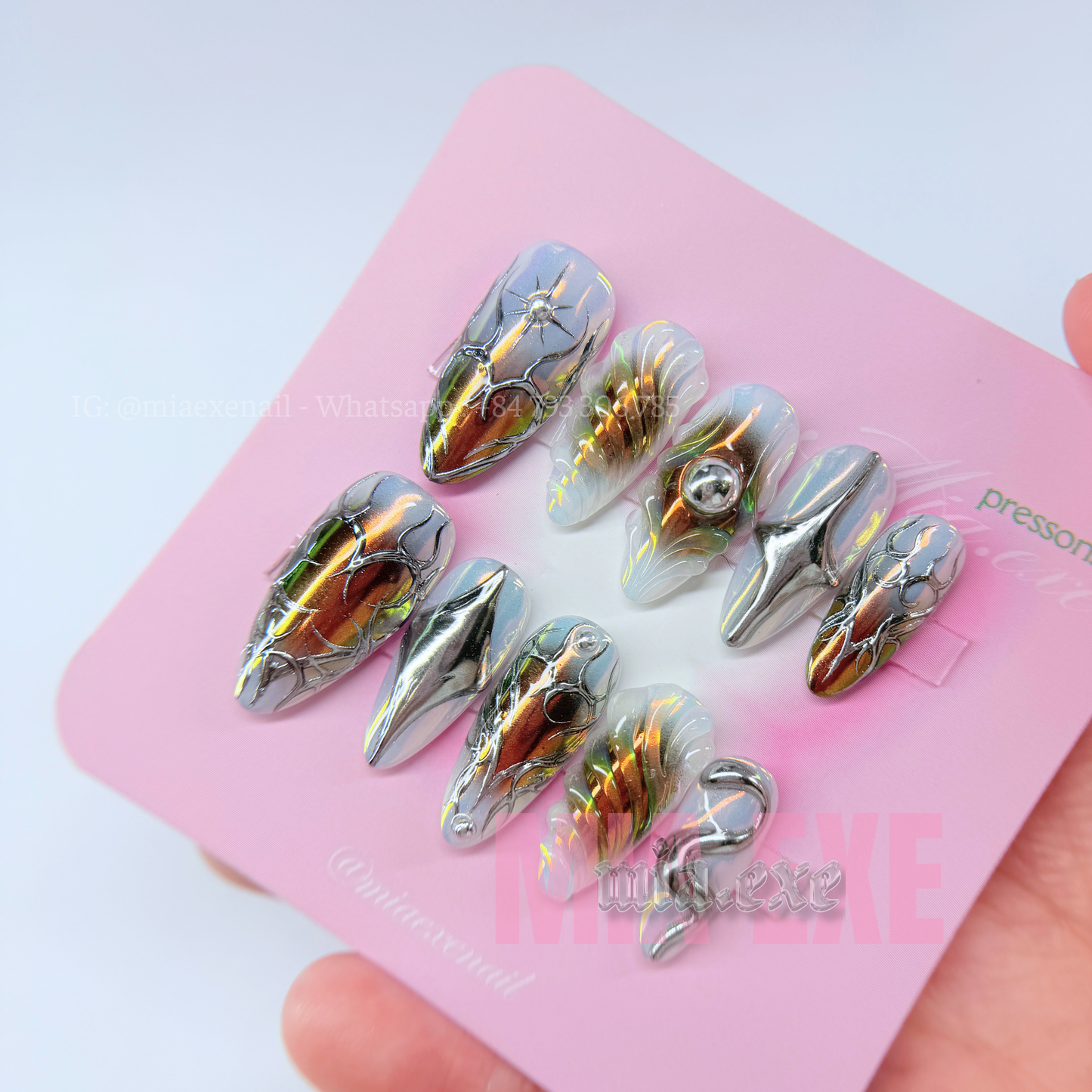 Handmade Futuristic Y2K Aurora Chrome Press-on Nails