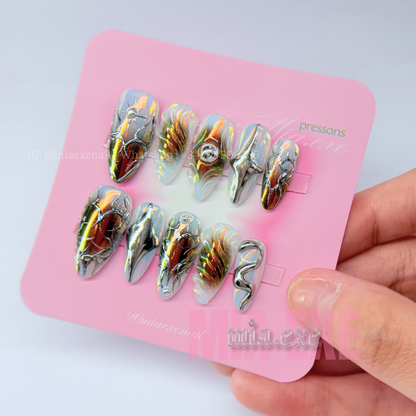 Handmade Futuristic Y2K Aurora Chrome Press-on Nails