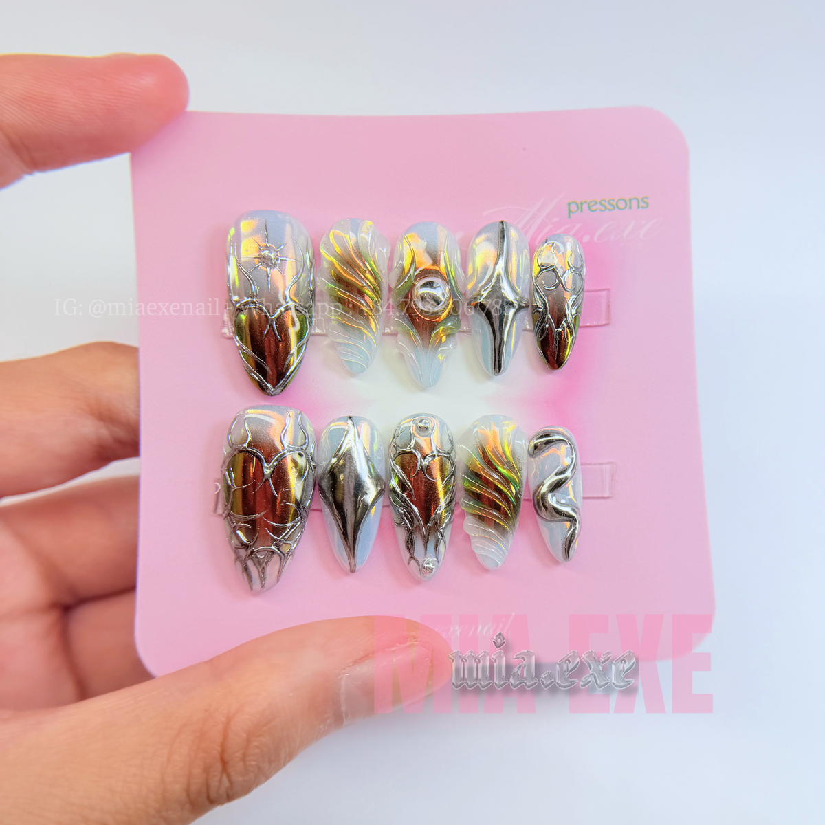 Handmade Futuristic Y2K Aurora Chrome Press-on Nails