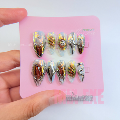 Handmade Futuristic Y2K Aurora Chrome Press-on Nails