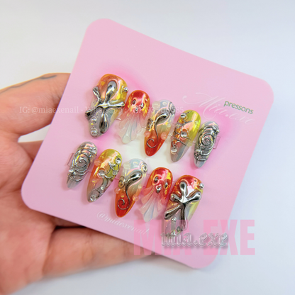 Handmade Futuristic Halloween 3D Ghost Aurora Press-on Nails