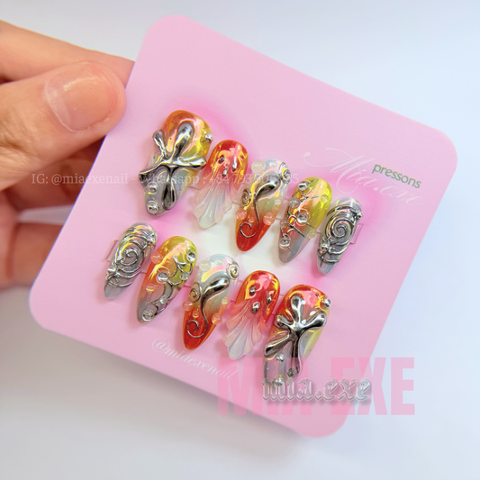 Handmade Futuristic Halloween 3D Ghost Aurora Press-on Nails
