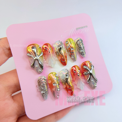 Handmade Futuristic Halloween 3D Ghost Aurora Press-on Nails