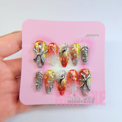 Handmade Futuristic Halloween 3D Ghost Aurora Press-on Nails