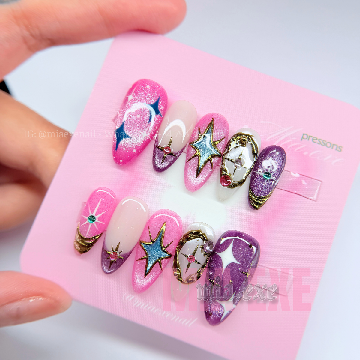 Handmade Celestial Magical Y2K Pink & Purple Press-on Nails