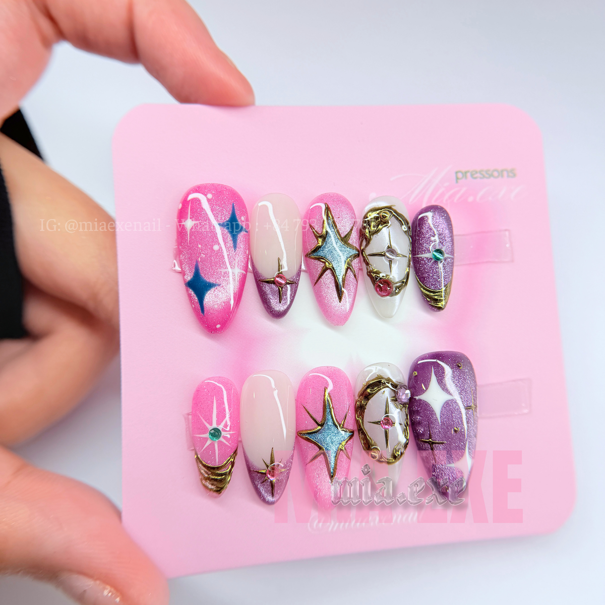 Handmade Celestial Magical Y2K Pink & Purple Press-on Nails