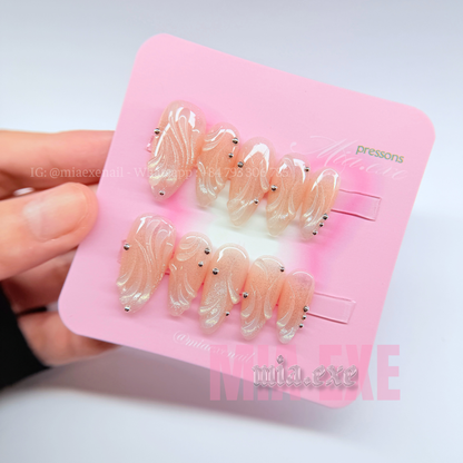 Handmade Celestial Nude Peach Cat-Eye Press-on Nails