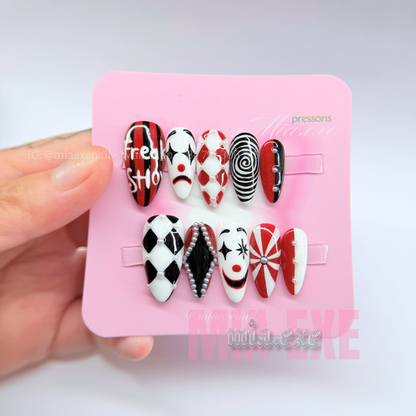 Handmade Halloween Freak Show Clown Press-on Nails