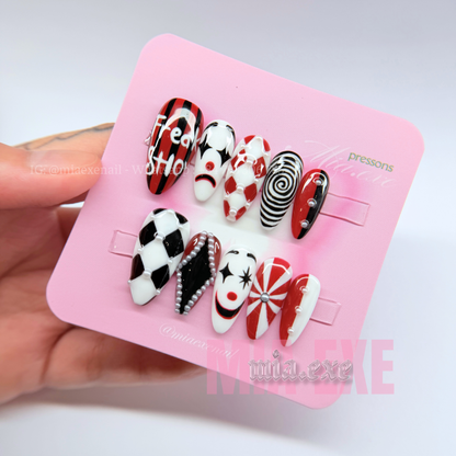 Handmade Halloween Freak Show Clown Press-on Nails