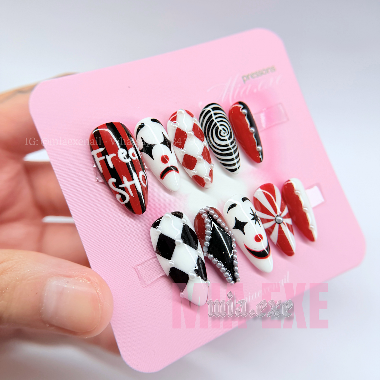 Handmade Halloween Freak Show Clown Press-on Nails