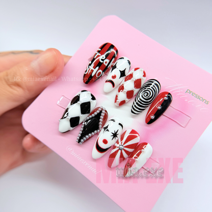 Handmade Halloween Freak Show Clown Press-on Nails