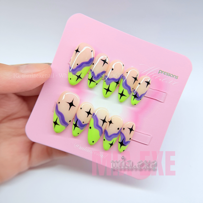 Handmade Funky Neon Green & Purple Jelly Press-on Nails