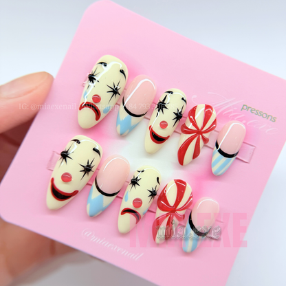 Handmade Halloween Creepy Clown Press-on Nails