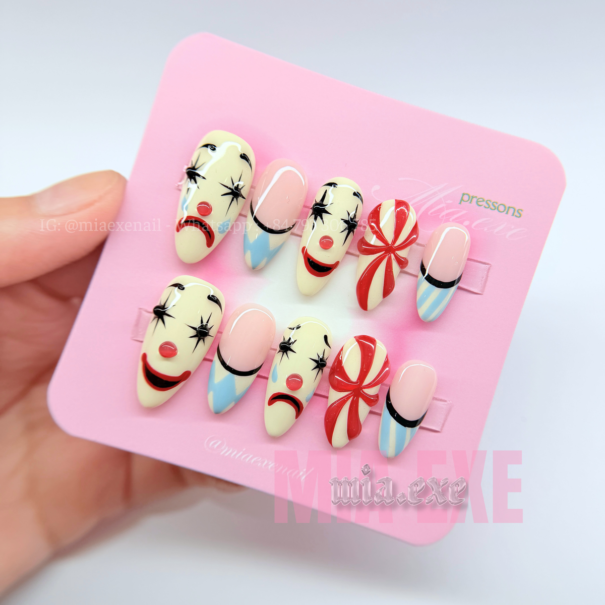 Handmade Halloween Creepy Clown Press-on Nails