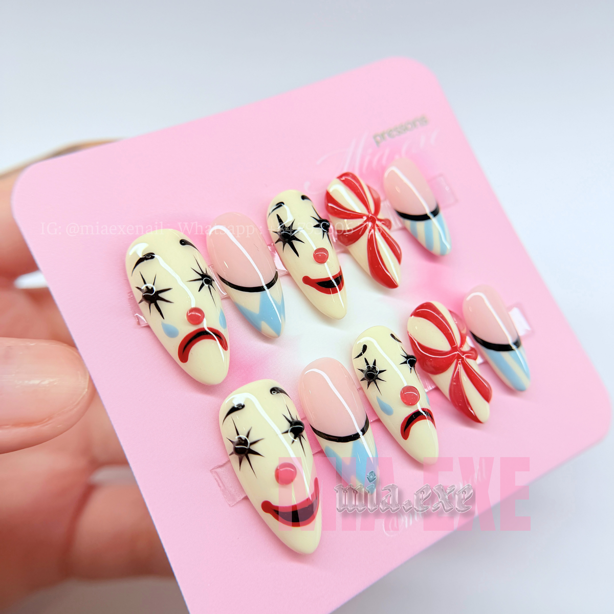 Handmade Halloween Creepy Clown Press-on Nails