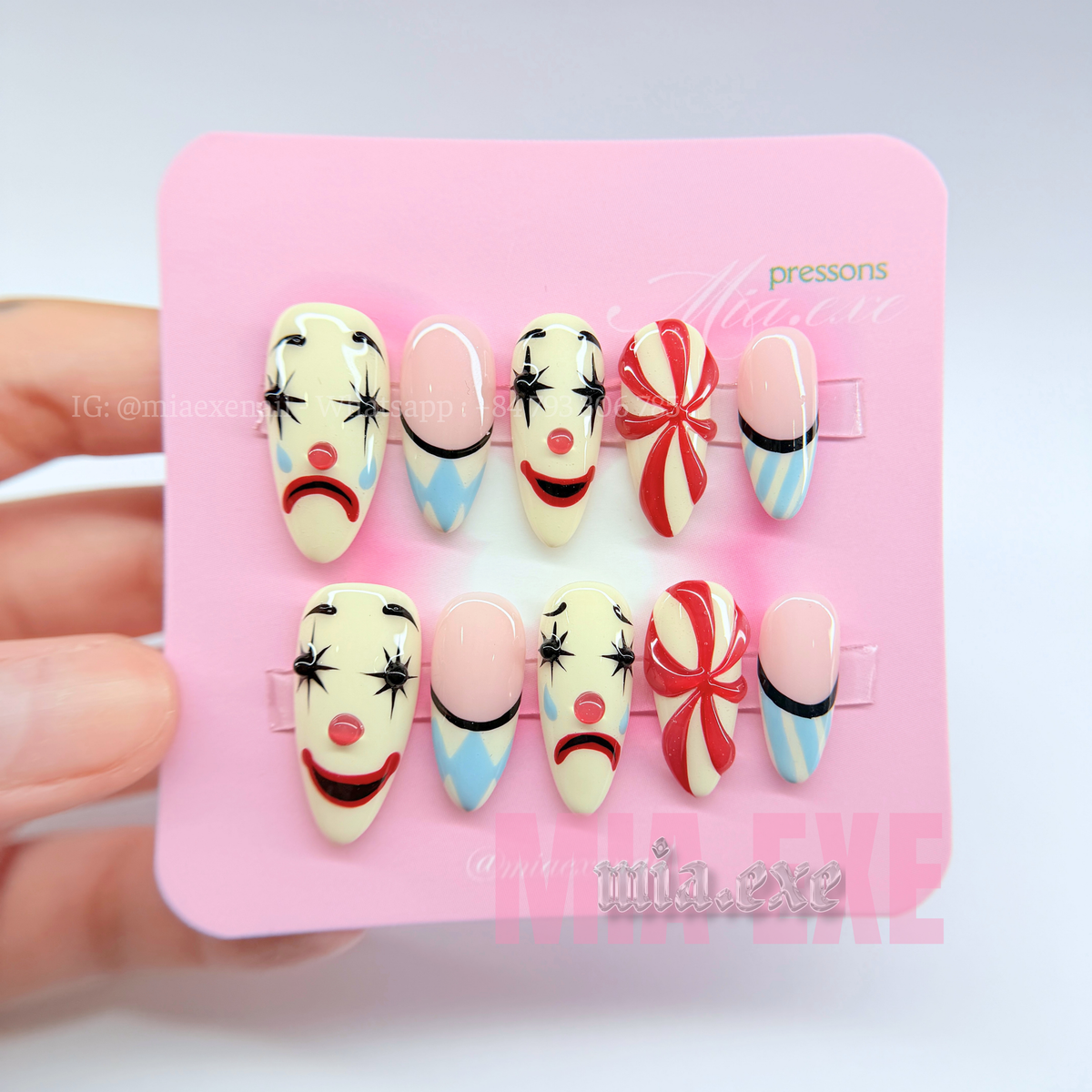 Handmade Halloween Creepy Clown Press-on Nails