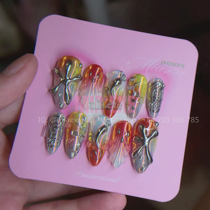 Handmade Futuristic Halloween 3D Ghost Aurora Press-on Nails