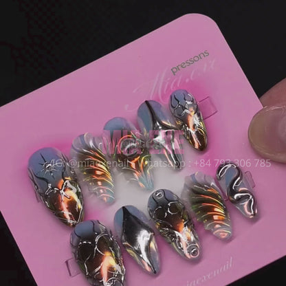 Handmade Futuristic Y2K Aurora Chrome Press-on Nails