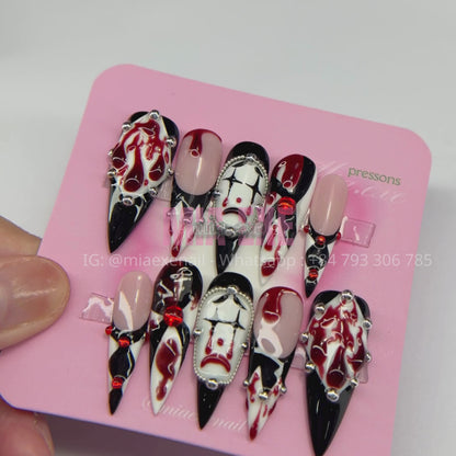 Handmade Halloween IT Clown Bloody Press-on Nails
