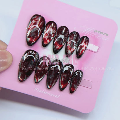 Handmade Halloween Bloody Cat-Eye Magnetic Press-on Nails