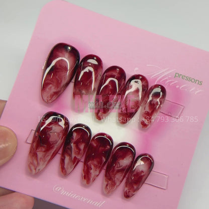 Handmade Halloween Bloody Marble Red & White Press-on Nails