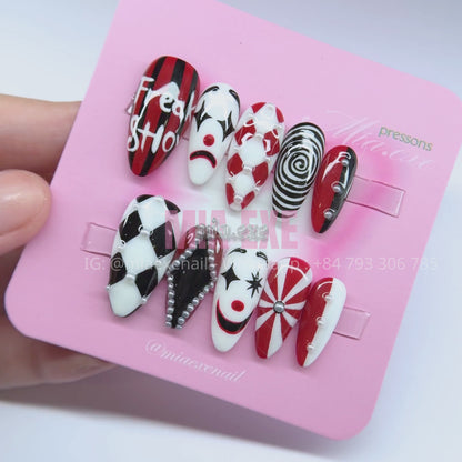 Handmade Halloween Freak Show Clown Press-on Nails