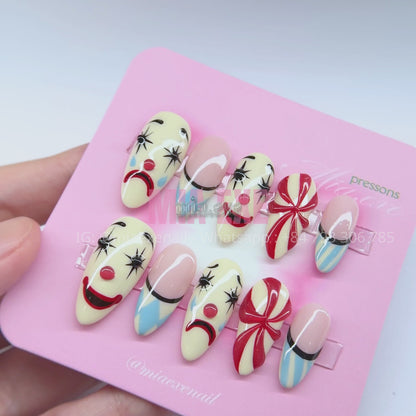 Handmade Halloween Creepy Clown Press-on Nails